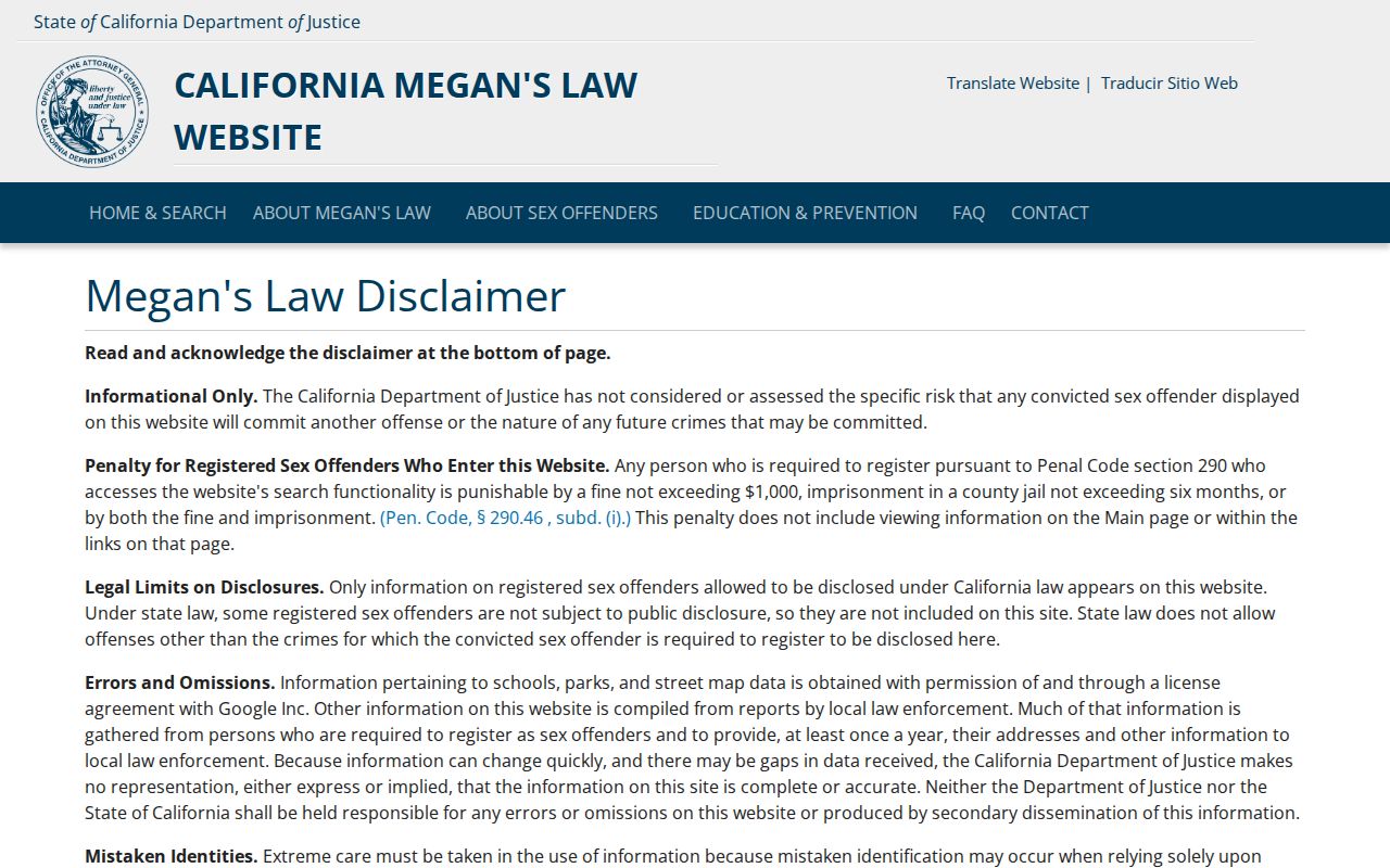 Pittsburg people search through the official California safety registry