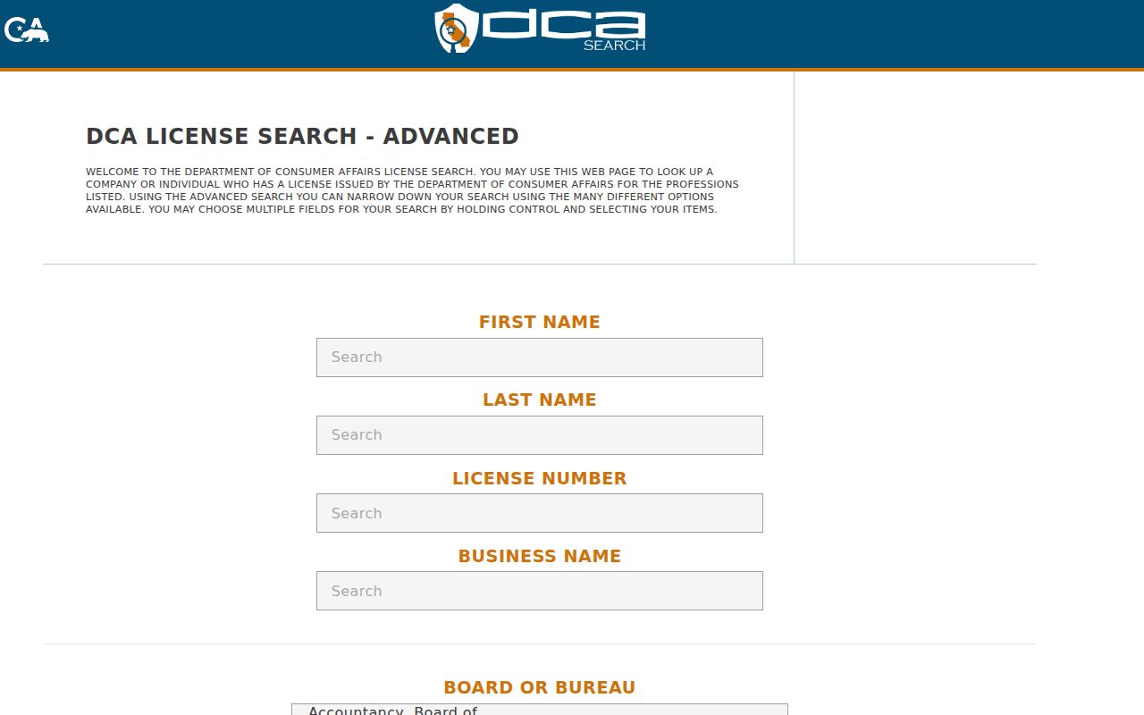 Pittsburg people search using California professional license fields