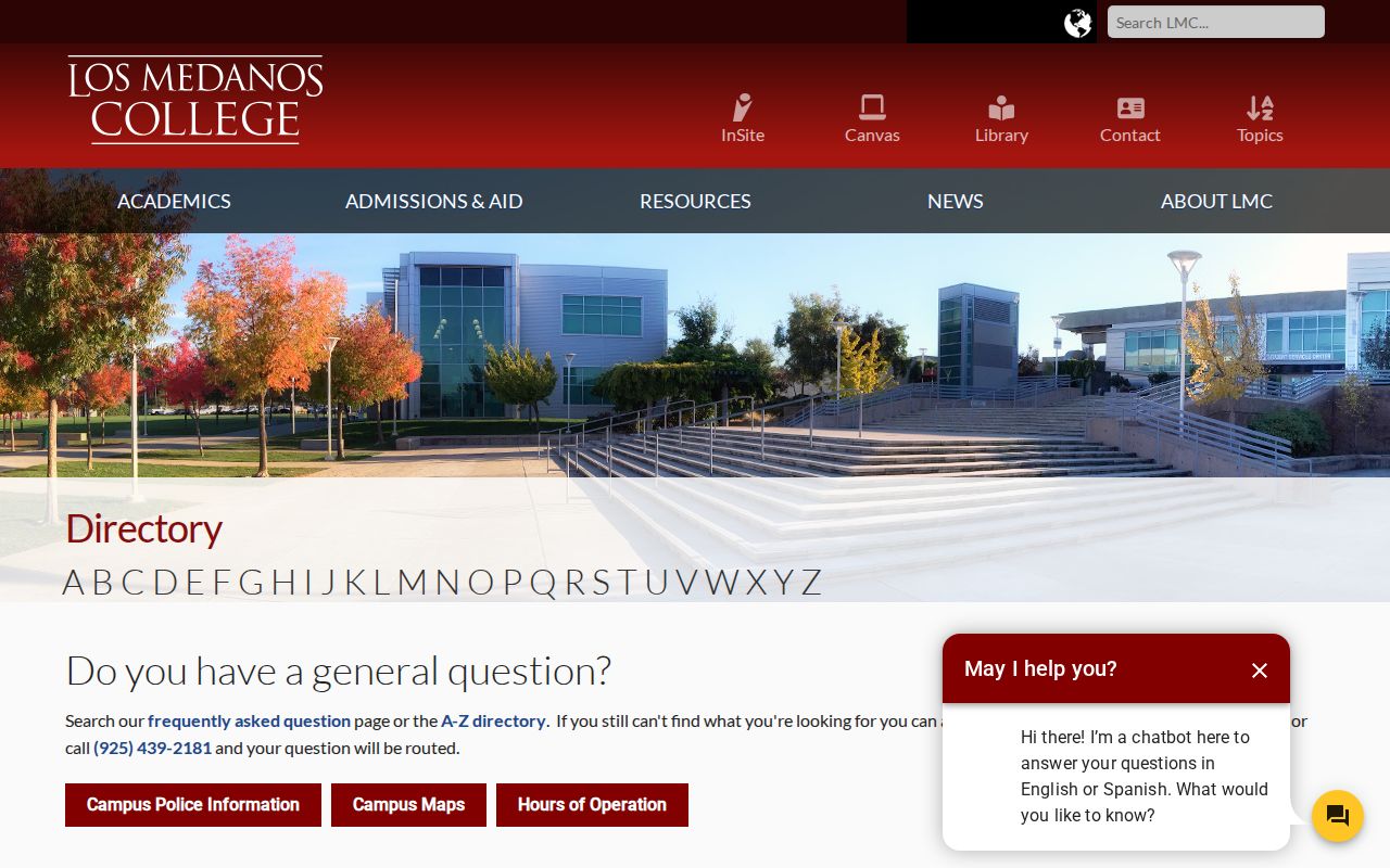 Pittsburg people directories screenshot of the Los Medanos College directory