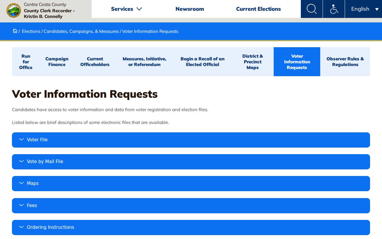 Pittsburg voter registration records Contra Costa information request page