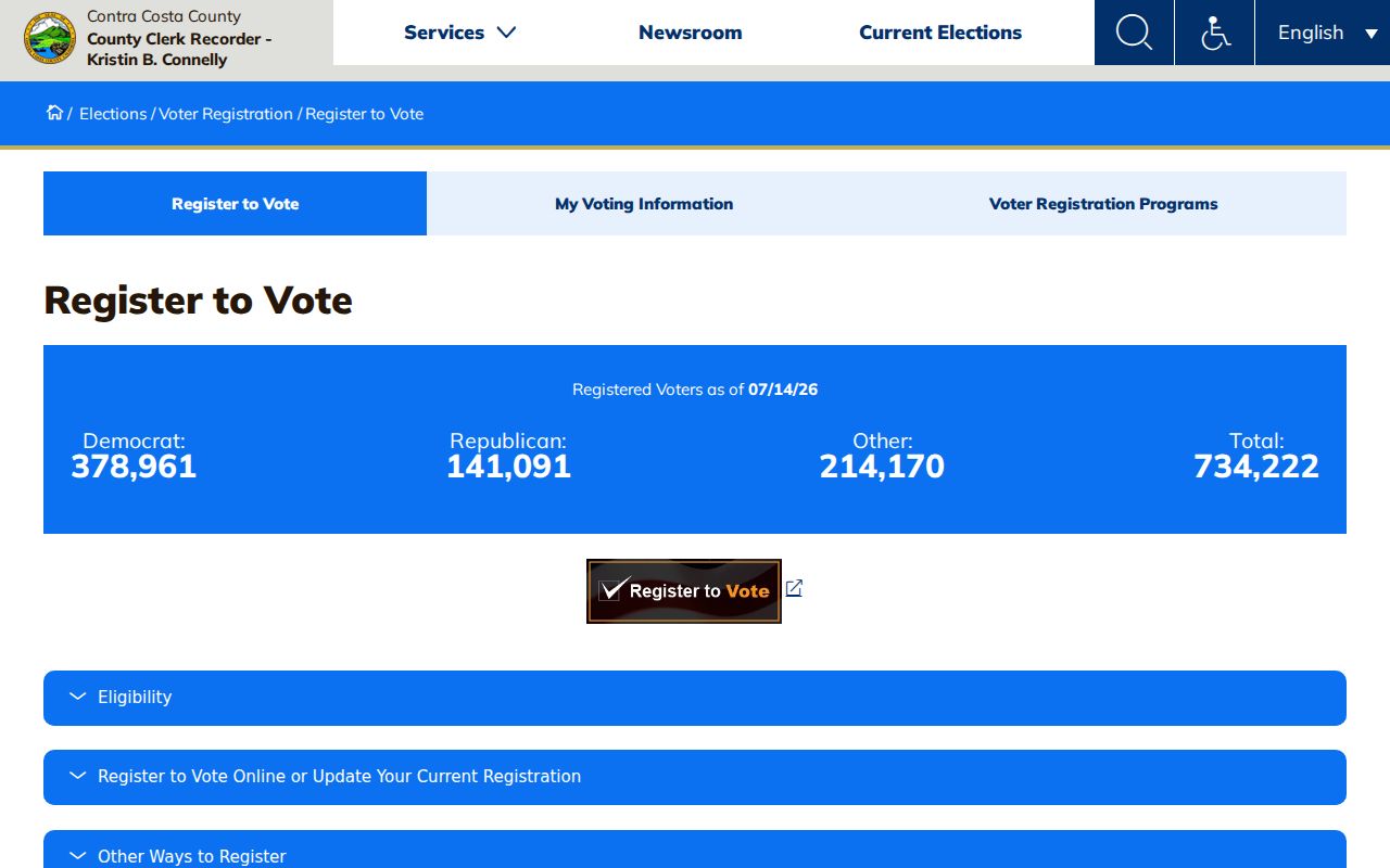 Pittsburg voter registration records Contra Costa registration page